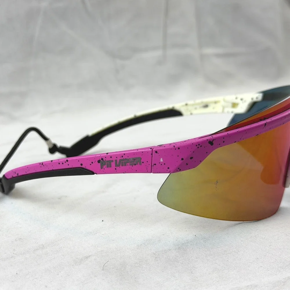 Pit Viper Sunglasses Polarized Cream Pink Frame Mirror Lens EUC Cycling Sports